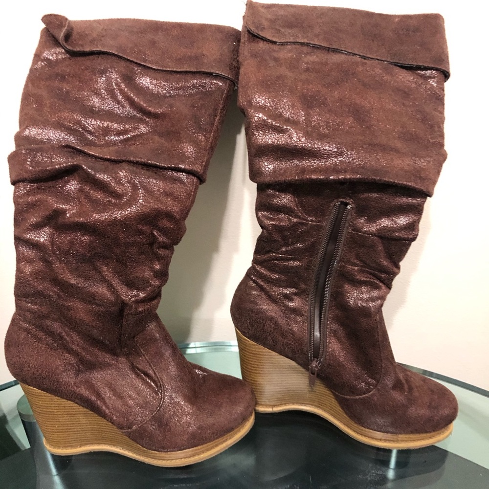 Wedge knee high boots